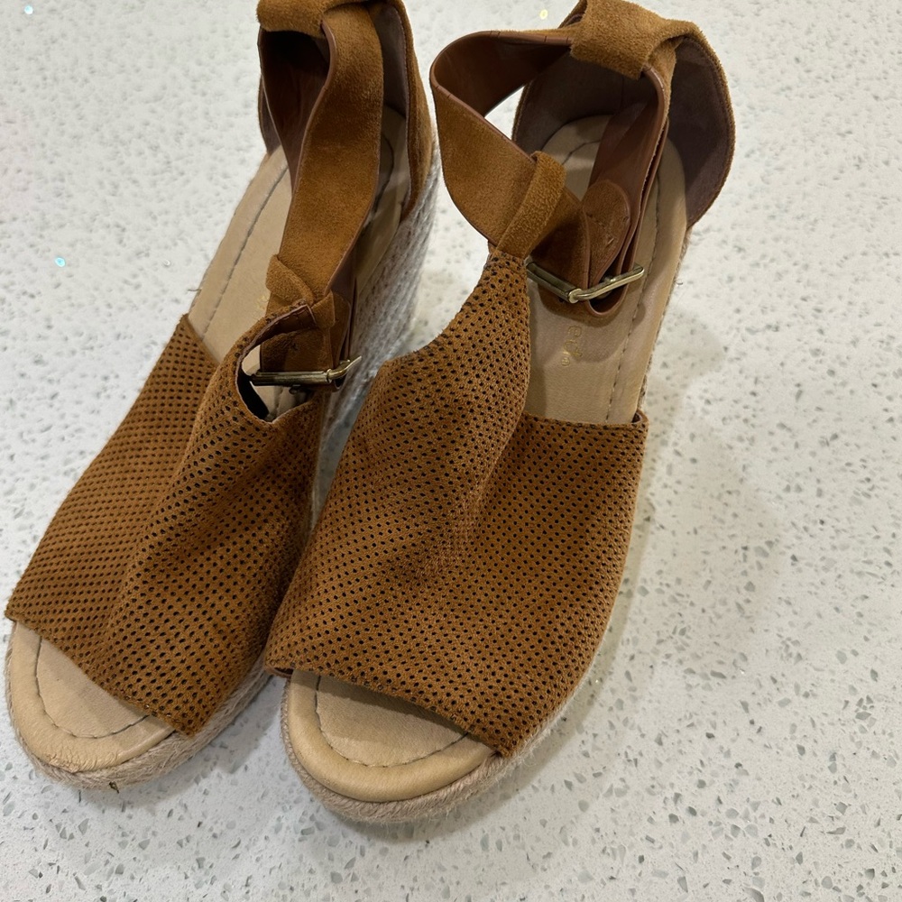 Brown Peep-Toe Wedge Sandals